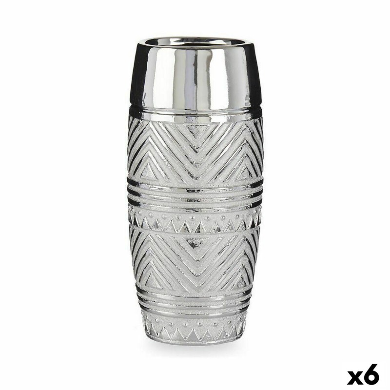 Vase Cylinder Stripes Silver Ceramic...