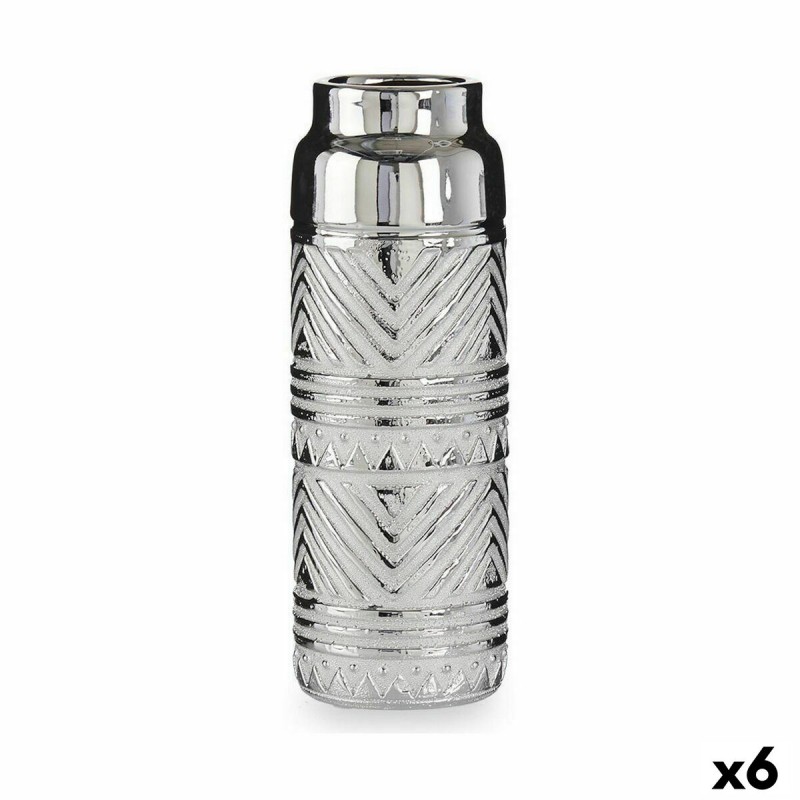 Vase Cylinder Stripes Silver Ceramic...