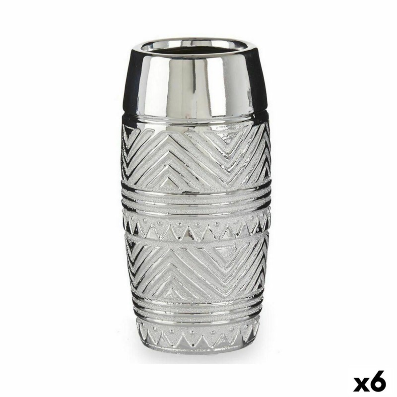 Vase Cylinder Stripes Silver Ceramic...