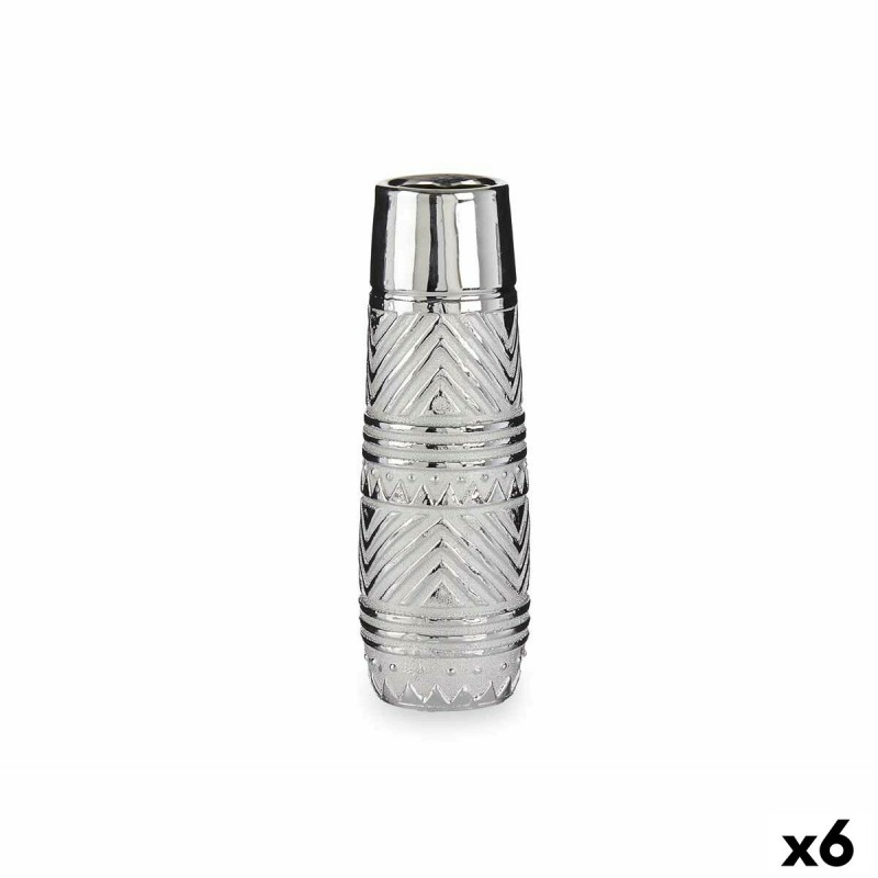 Vase Cylinder Stripes Silver Ceramic...