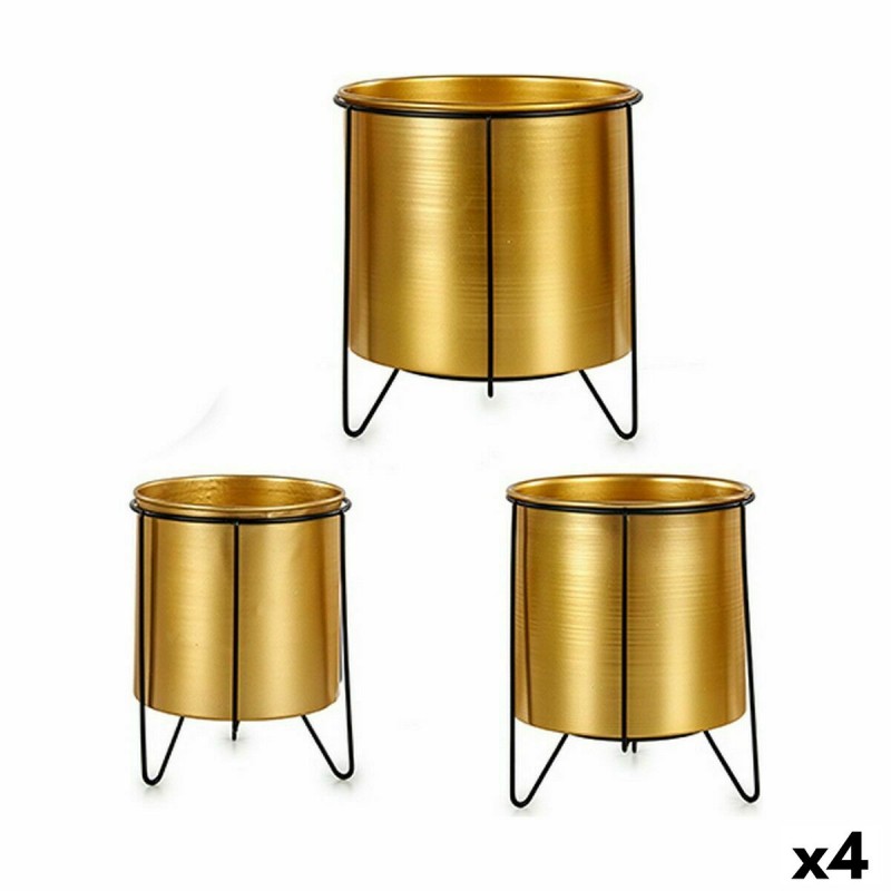 Set of Planters Black Golden Metal (4...