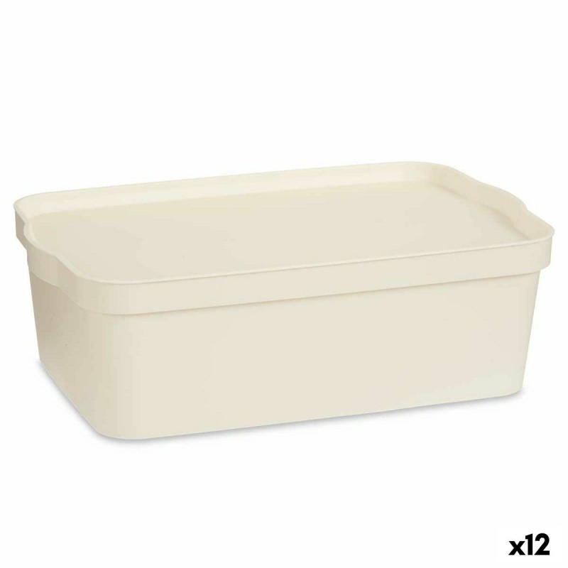 Storage Box with Lid Cream Plastic 14...