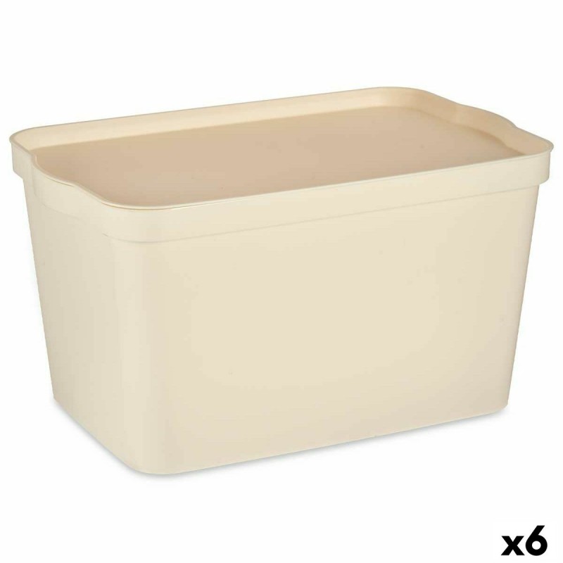 Storage Box with Lid Cream Plastic 24...