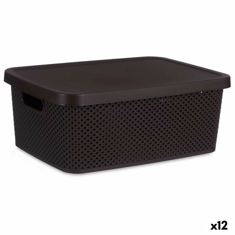 Storage Box with Lid Brown Plastic 13...