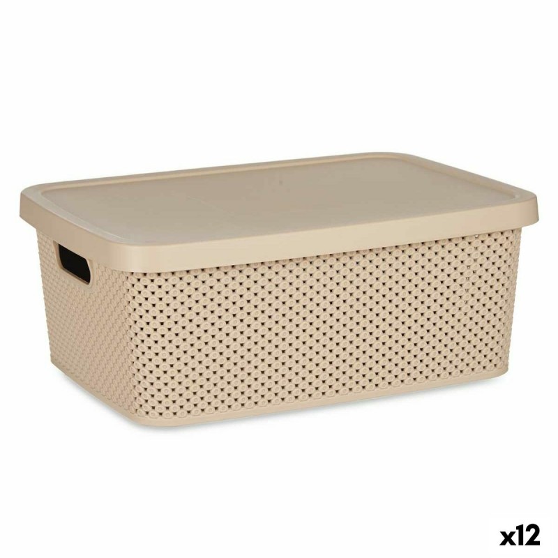 Storage Box with Lid Beige Plastic 13...