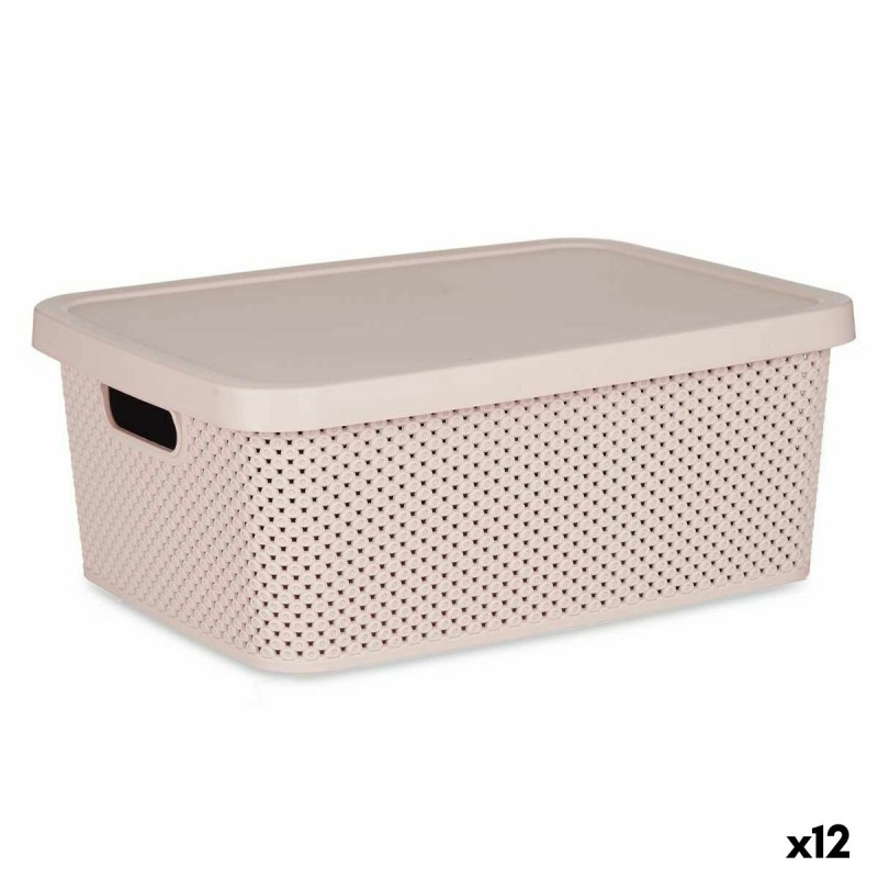 Storage Box with Lid Pink Plastic 13...