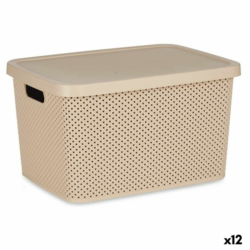 Storage Box with Lid Beige Plastic 19...