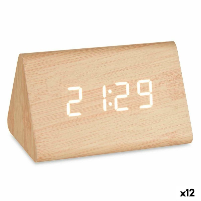 Digitale Desktop-Uhr Braun PVC Holz...