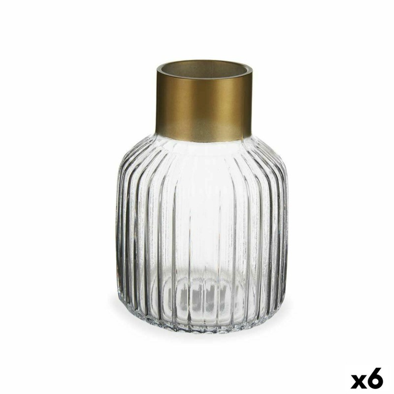 Vase Stripes Transparent Golden Glass...