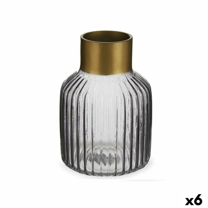 Vase Stripes Grey Golden Glass 12 x...