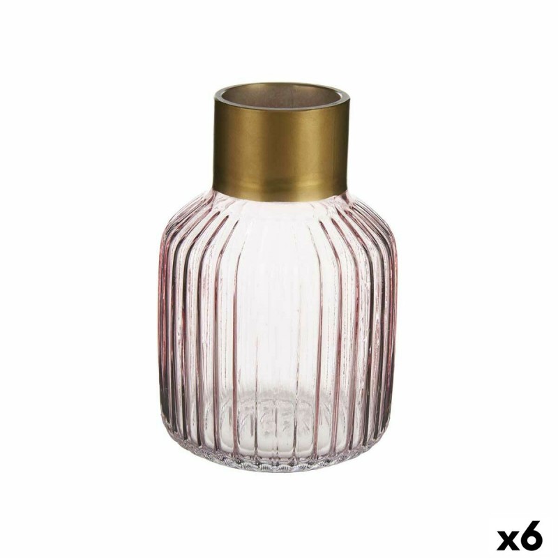 Vase Streifen Rosa Gold Glas 12 x 18...