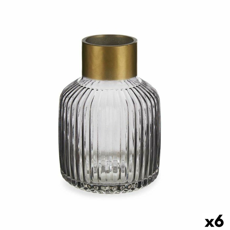 Vase Stripes Grey Golden Glass 14,5 x...