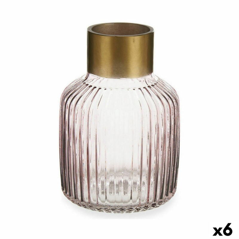 Vase Stripes Pink Golden Glass 14,5 x...