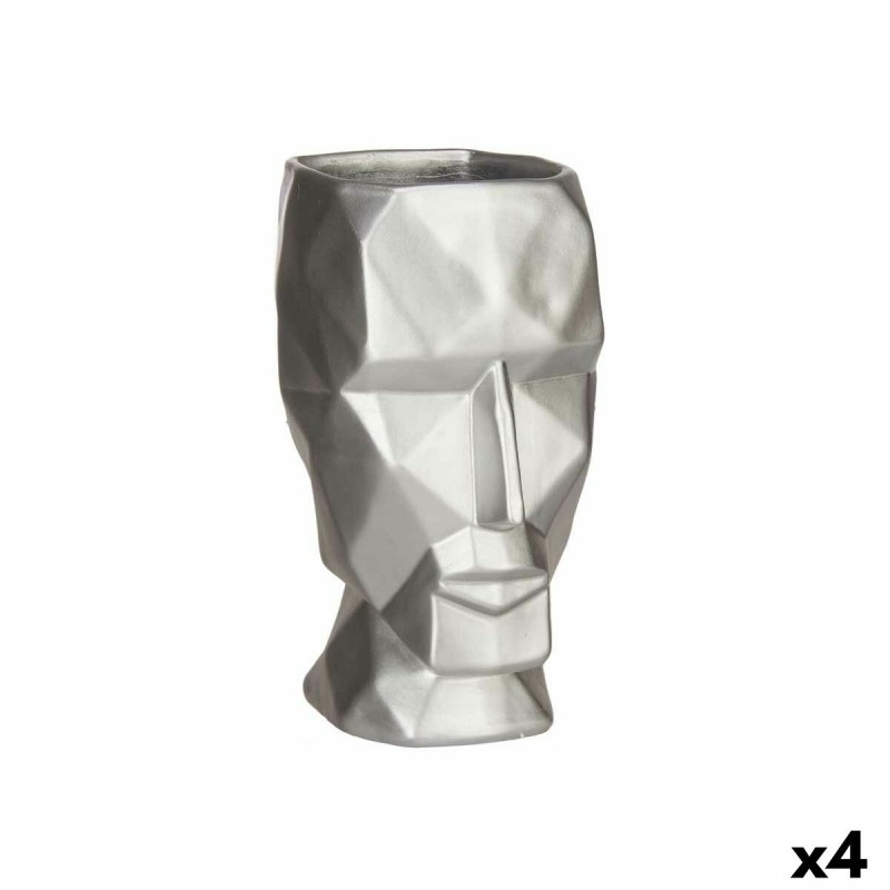 Vase 3D Face Silver Polyresin 12 x...