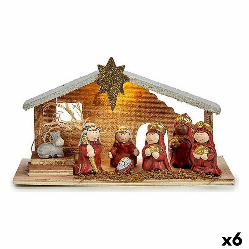 Crèche de Noël Blanc Rouge Doré Bois...