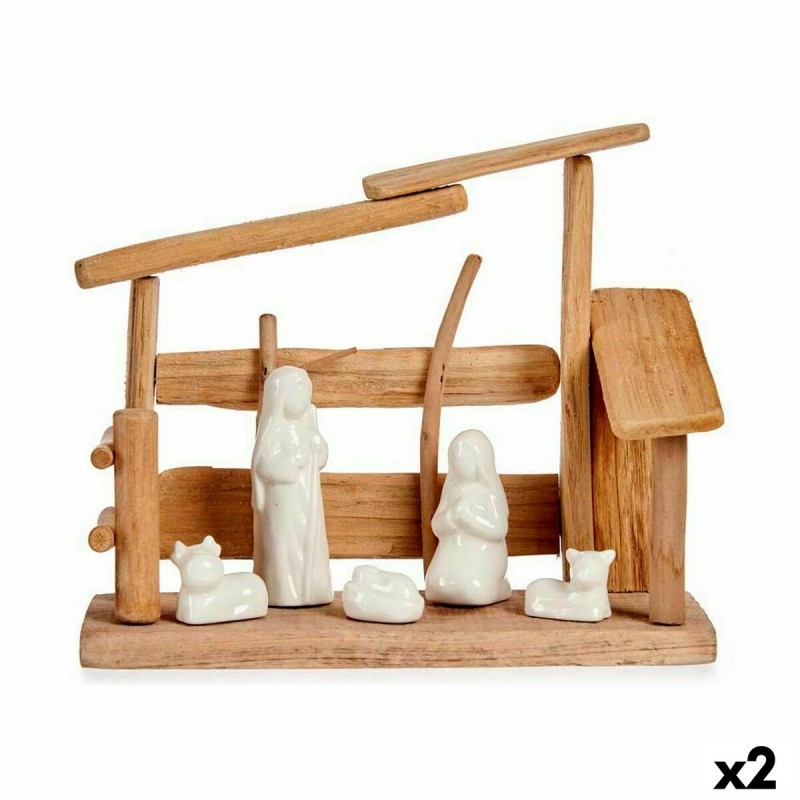 Crèche de Noël Blanc Naturel Bois...