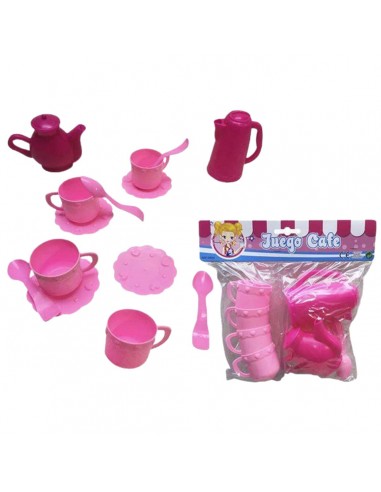 Coffee Set Pink Toy 14 Pieces Plastic