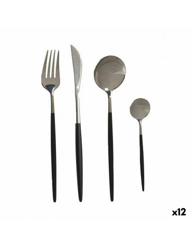 Cutlery Set Black Silver Stainless...