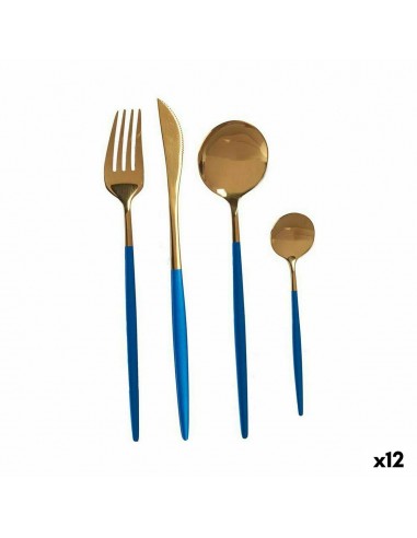 Besteck-Set Blau Gold Edelstahl (12...