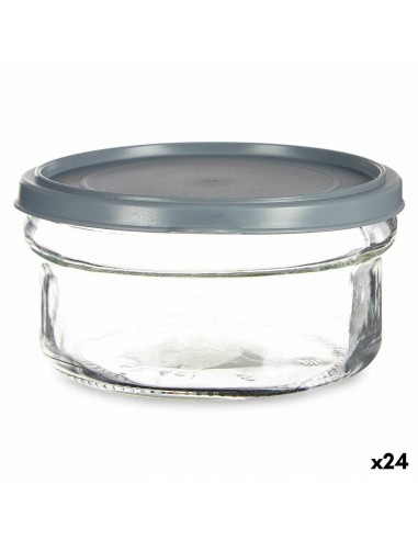 Round Lunch Box with Lid Grey Plastic...