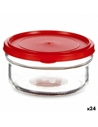 Round Lunch Box with Lid Red Plastic...