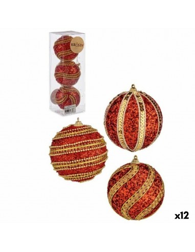 Set kerstballen Ø 8 cm Rood Gouden...