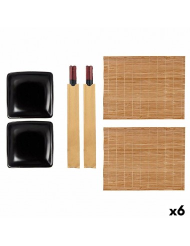 Sushi Set Black Ceramic Bamboo (6 Units)