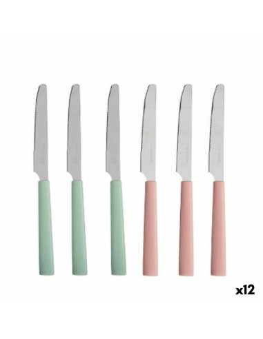 Knife Set Green Pink Silver Stainless...