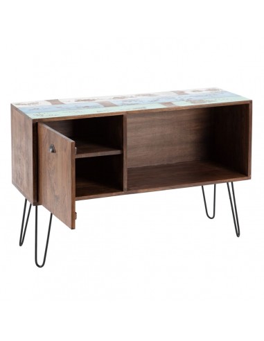 Sideboard Blue Metal Wood Brown 120 x...