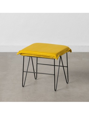 Pouffe Synthetic Fabric Metal Yellow...