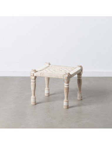 Bench 46 x 46 x 40 cm Wood Rope White