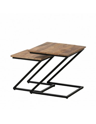 Set of 2 tables Black Natural Metal...