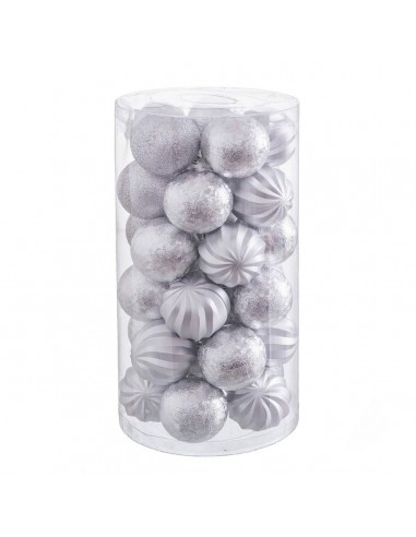 Christmas Baubles Silver Plastic 6 x...