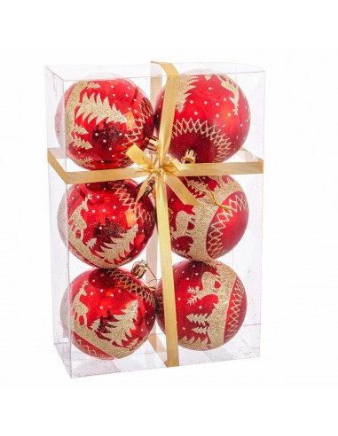 Kerstballen Rood Plastic Herten 8 x 8...