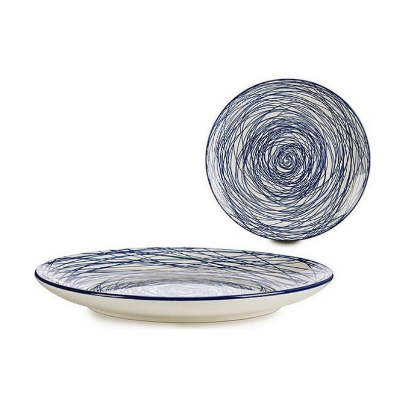 Plato Llano Rayas Porcelana Azul...