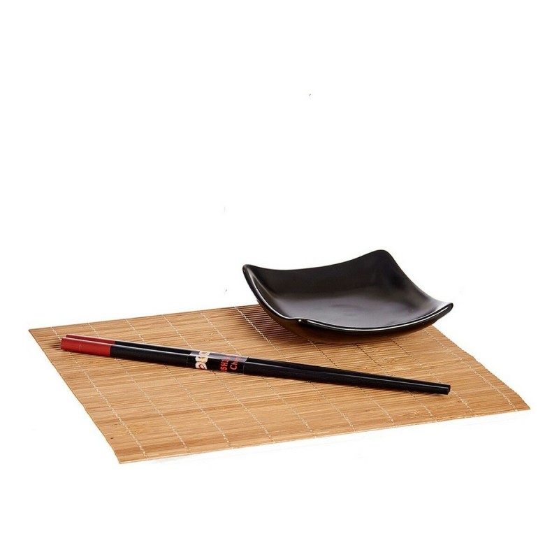 Sushi Set Black Brown Ceramic Bamboo...