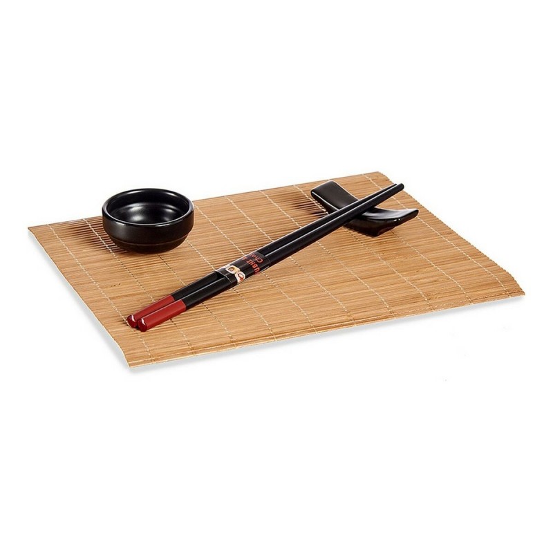 Sushi Set Brown Black Ceramic Bamboo...