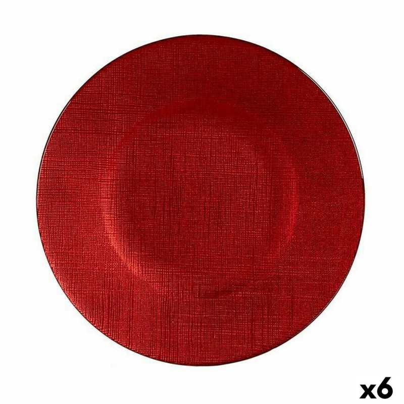 Plato Llano Rojo Vidrio 6 Unidades...