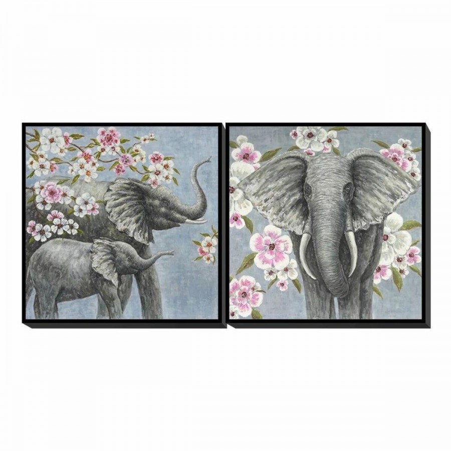 Cadre DKD Home Decor Eléphant Fleurs...