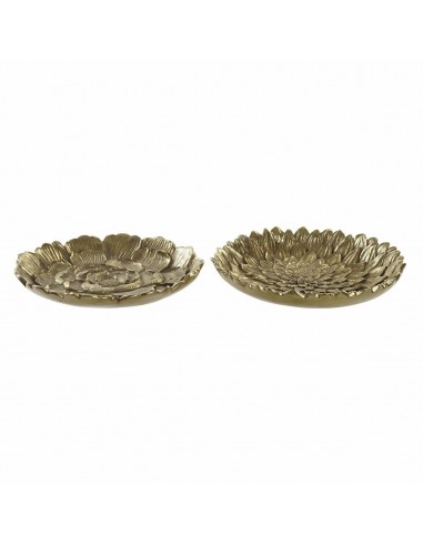 Tray DKD Home Decor Golden Resin Leaf...