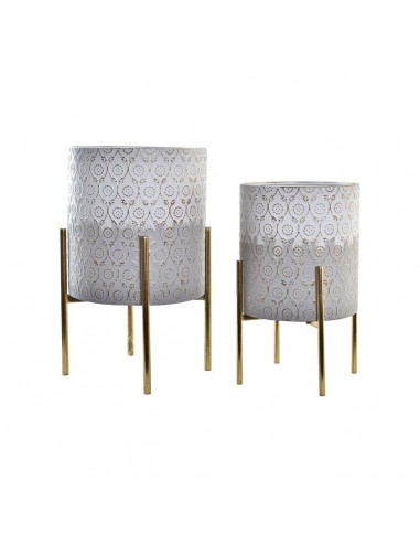 Pottenset DKD Home Decor Grijs Gouden...