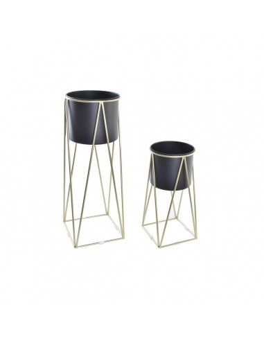 Pottenset DKD Home Decor Zwart Gouden...