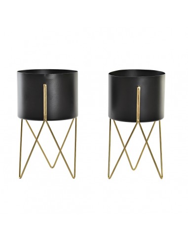 Pottenset DKD Home Decor Zwart Gouden...