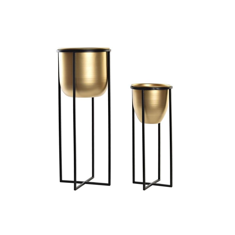 Pottenset DKD Home Decor Zwart Gouden...